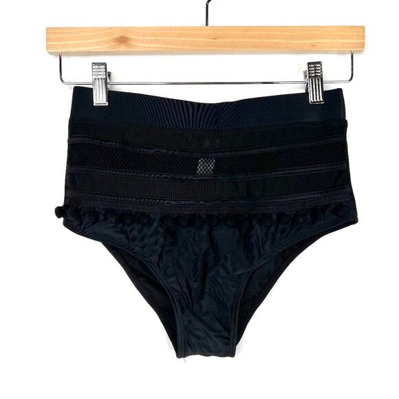 NWOT Black High Waisted Pom Pom Bikini Bottoms Small - Picture 1 of 7